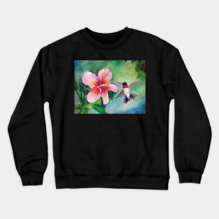 Ruby Throated Hummingbird and Hibiscus Flower Crewneck Sweatshirt